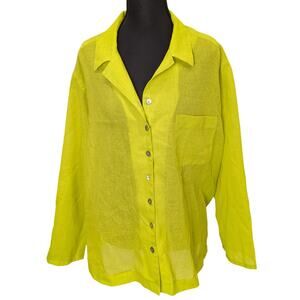 Vintage Windridge Sheer Yellow Button-Down | Women's XL